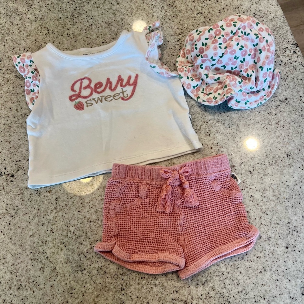 Baby Girl Outfit Berry Sweet Kids Outfit Set - Pink and White